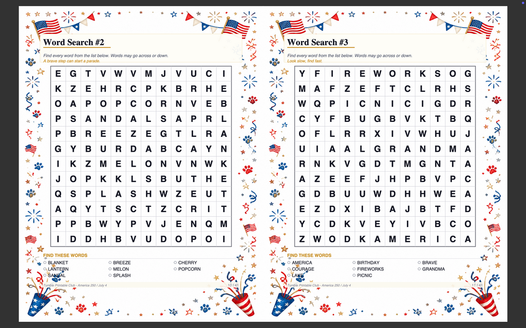Tumble 250 Printable Pack #1 — Single Activity Pack