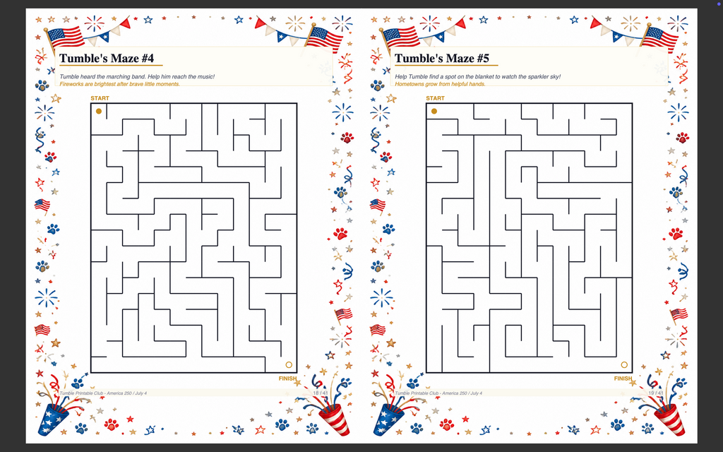 Tumble 250 Printable Pack #1 — Single Activity Pack