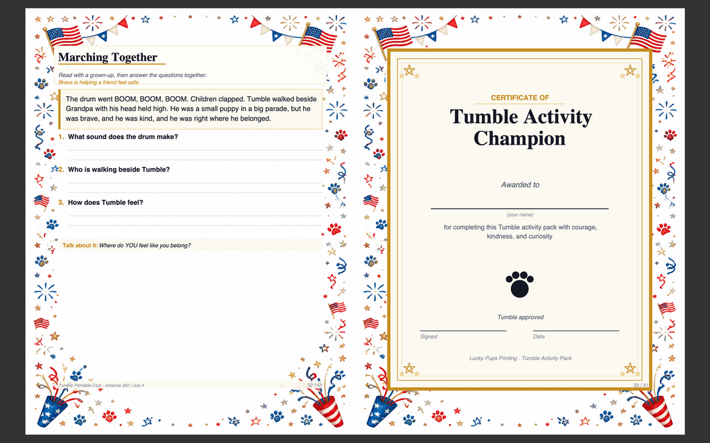 Tumble 250 Printable Pack #1 — Single Activity Pack